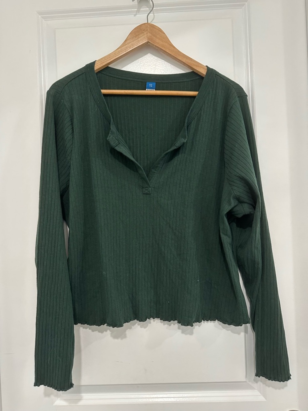 Old Navy Forest Green Ribbed Split Neck Long Sleeve Top XXL